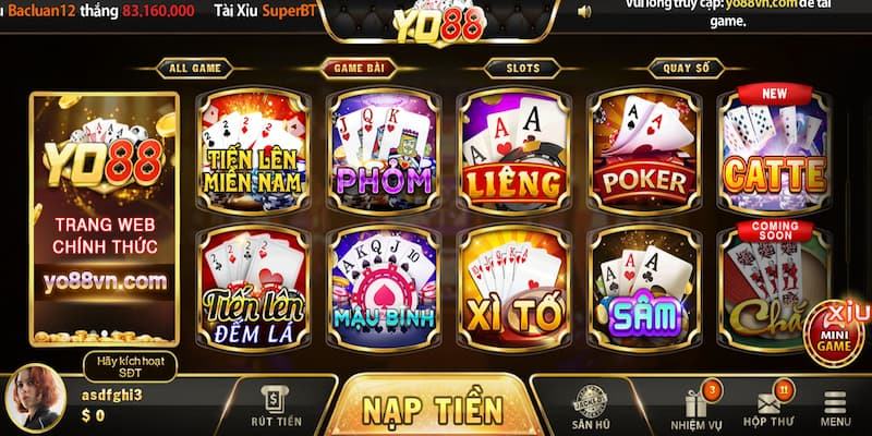 Game bài đổi thưởng hot nhất tại Yo88