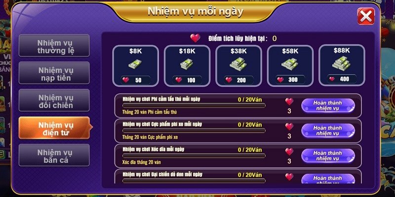 Thực hiện các nhiệm vụ mỗi ngày tại 68 game bài thông qua công nghệ điện tử 