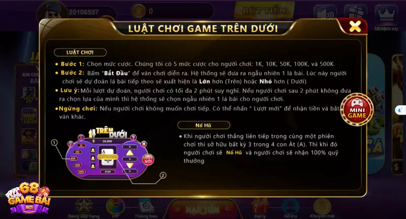 Luật chơi trên dưới có kết hợp cả tính chất của game nổ hũ